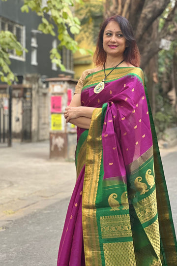 Purple & Green Sico Gadwal Saree